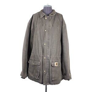 Carhartt men's vintage moss sandstone wash quilt lined long barn‎ chore coat